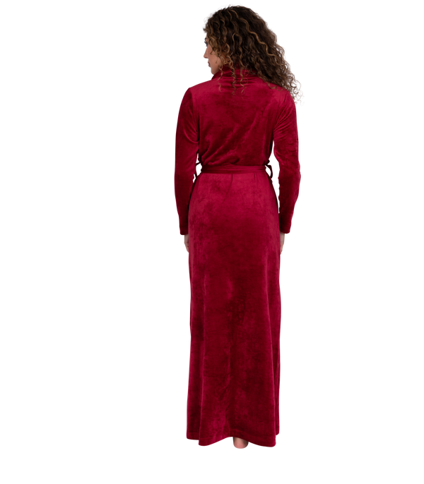 Ultra Soft Plush Velour Belted Shawl Collar Wrap Robe Cranberry