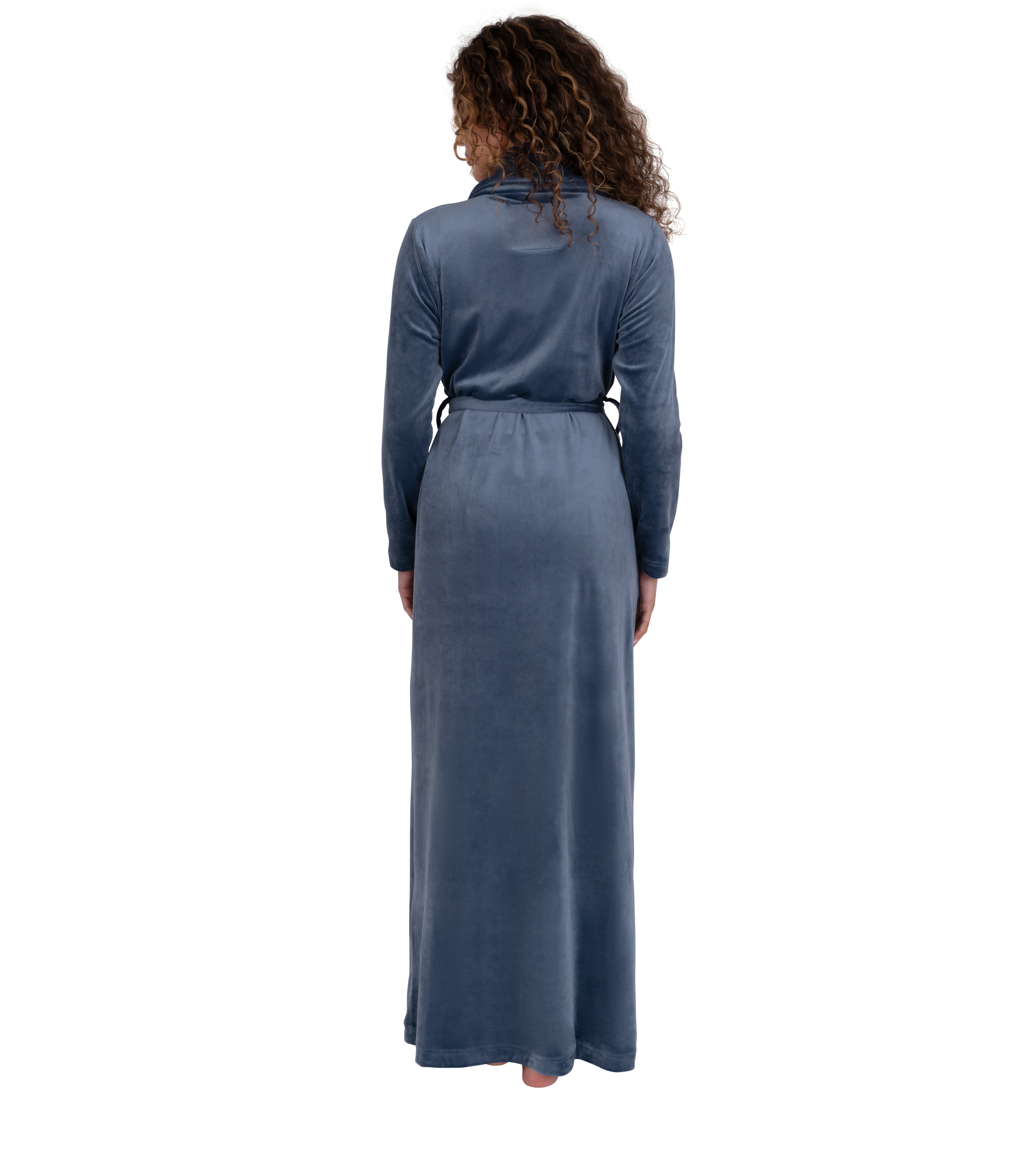 Ultra Soft Plush Velour Belted Shawl Collar Wrap Robe Soft Blue