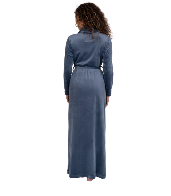 Ultra Soft Plush Velour Belted Shawl Collar Wrap Robe Soft Blue