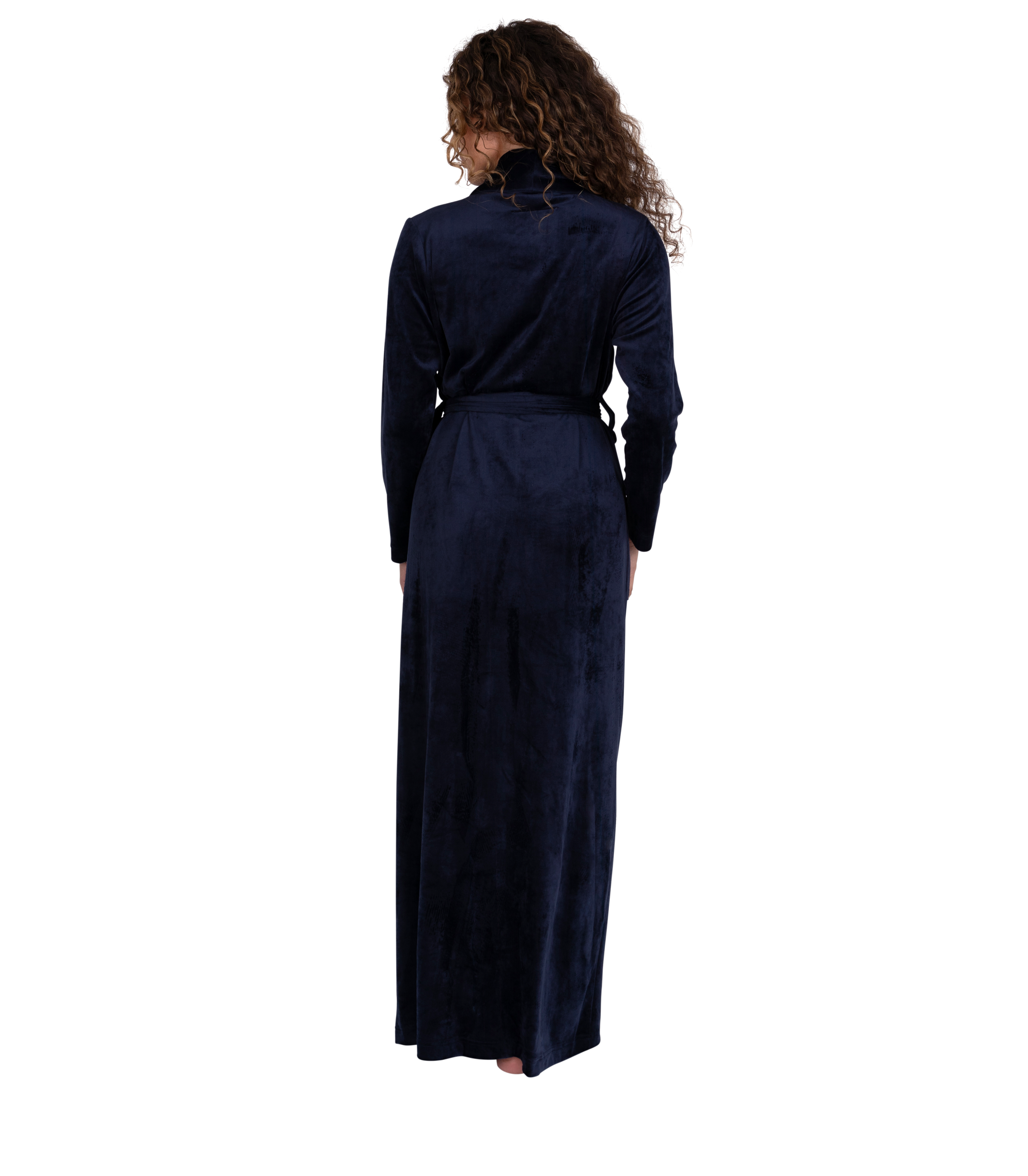 Ultra Soft Plush Velour Belted Shawl Collar Wrap Robe Navy