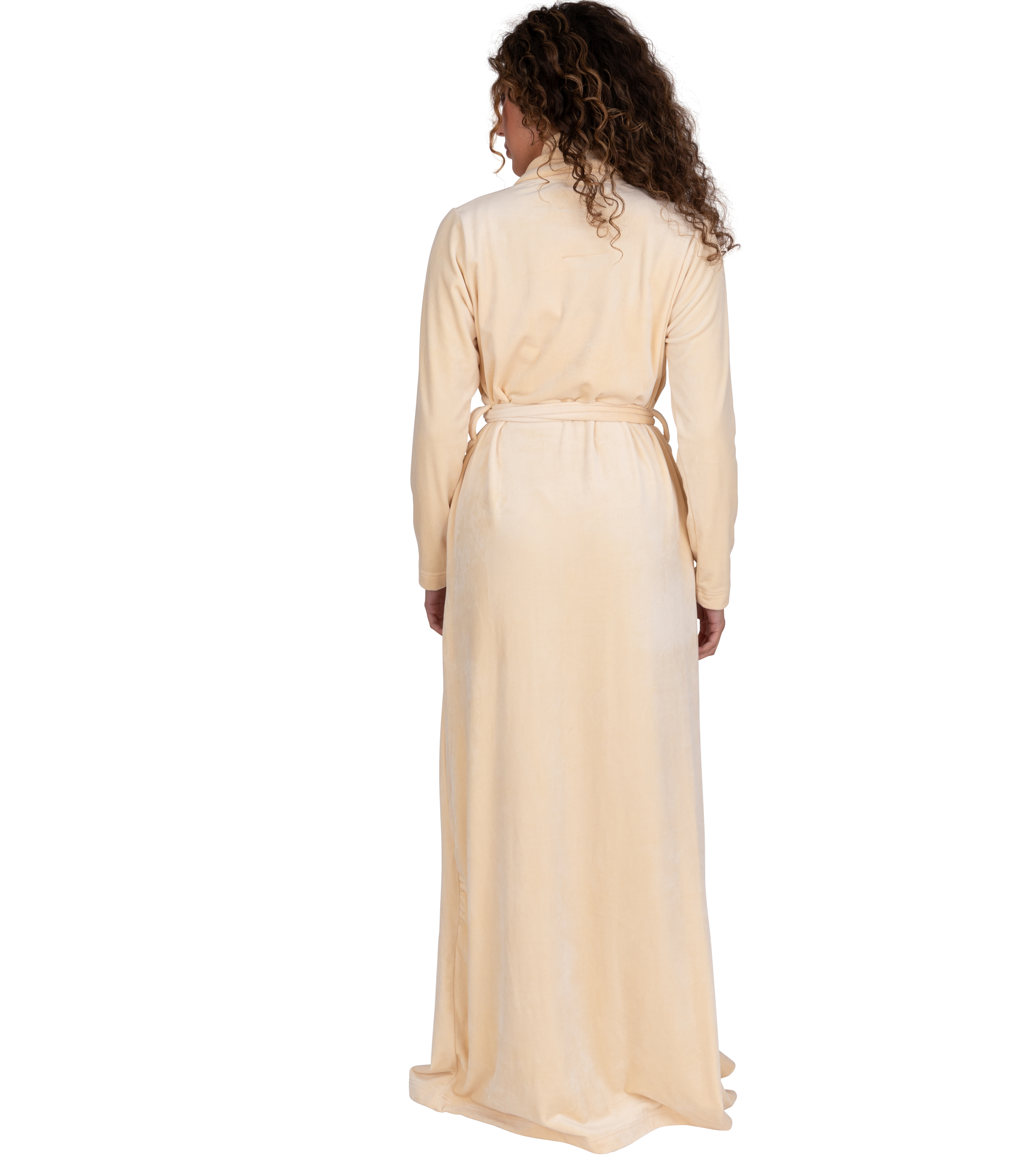 Ultra Soft Plush Velour Belted Shawl Collar Wrap Robe Ivory
