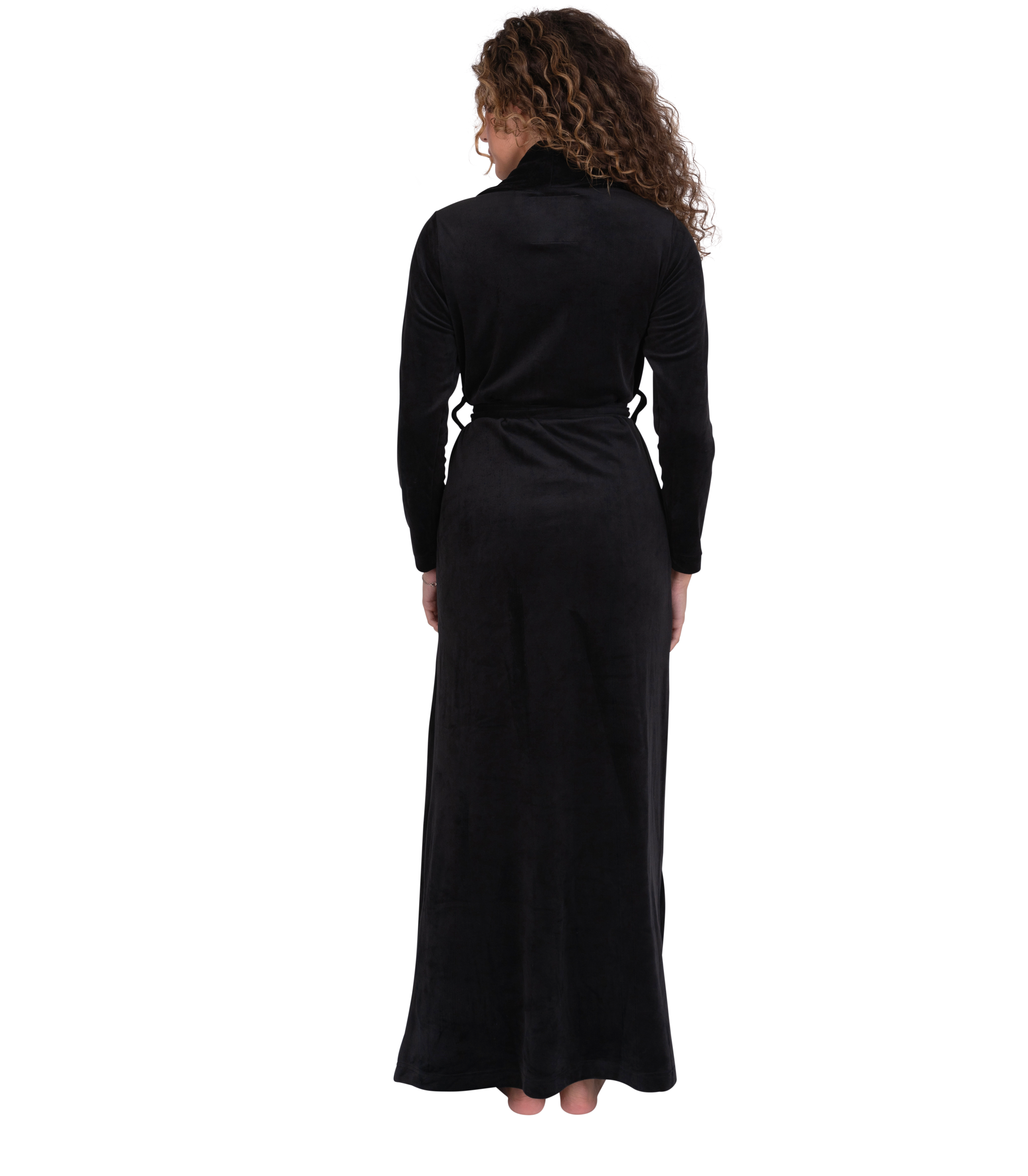 Ultra Soft Plush Velour Belted Shawl Collar Wrap Robe Black