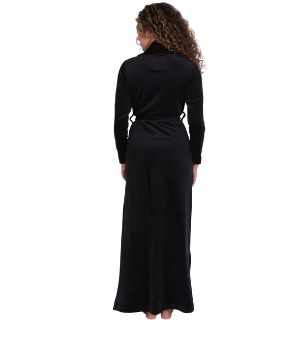 Ultra Soft Plush Velour Belted Shawl Collar Wrap Robe Black