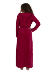 Terry Wrap Long Waffle Textured Belted Bathrobe With Hood Raspberry