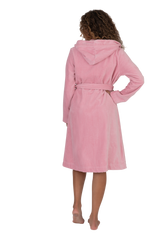 Terry Wrap Short Belted Hoodie Bathrobe with Piped Trim Pink