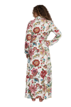 Terry Wrap Long Belted Bathrobe With Floral