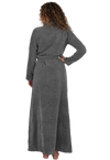 Terry Wrap Long Geometric Belted Bathrobe With Shawl Collar Gray