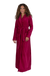 Terry Wrap Long Belted Bathrobe with Piped Trim Raspberry