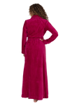 Terry Wrap Long Waffle Textured Belted Bathrobe With Shawl Collar Raspberry