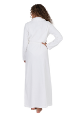 Terry Wrap Long Waffle Textured Belted Bathrobe With Shawl Collar White