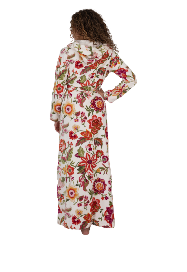 Terry Wrap Long Belted Bathrobe With Hood Floral