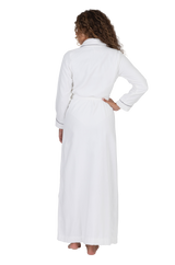 Terry Wrap Long Belted Bathrobe With Piped Trim White Gray
