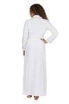 Terry Wrap Long Belted Bathrobe With Piped Trim White Gray