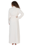 Terry Wrap Long Belted Bathrobe with Piped Trim Ivory