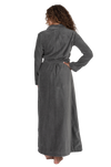 Terry Wrap Long Belted Bathrobe with Piped Trim Gray