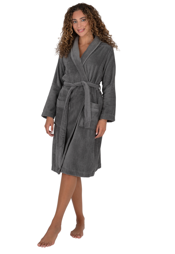 Terry Wrap Short Belted Bathrobe Gray