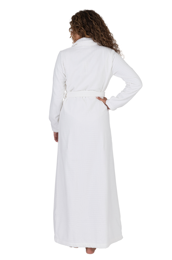 Long Terry Wrap Belted Bathrobe White