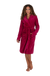 Terry Wrap Short Belted Hoodie Bathrobe with Piped Trim Raspberry
