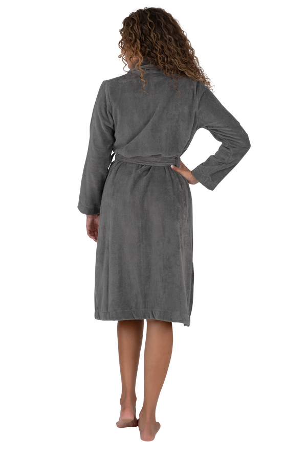 Terry Wrap Short Belted Bathrobe Gray