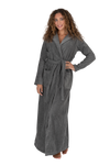Terry Wrap Long Geometric Belted Bathrobe With Hood Gray
