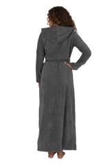 Terry Wrap Long Geometric Belted Bathrobe With Hood Gray