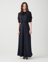 Satin Sleeveless Elastic Waist Maxi Crew Dress Navy