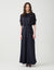 Satin Sleeveless Elastic Waist Maxi Crew Dress Navy