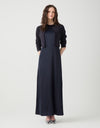 Satin Sleeveless Maxi Crew Shift Dress Navy