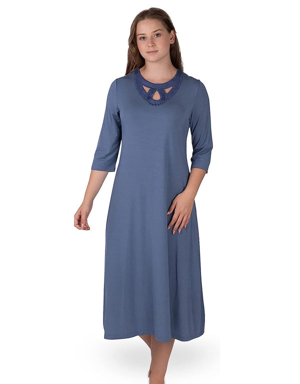 Soft Nightshirt with Lace Keyhole Trim Sky