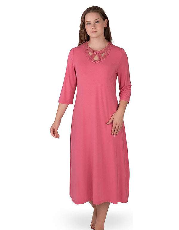 Soft Nightshirt with Lace Keyhole Trim New Pink