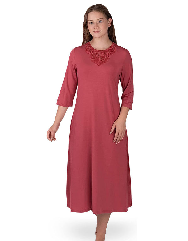 Soft Nightshirt with Lacey Panel Coral