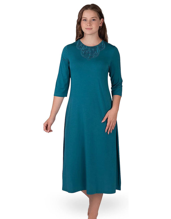 Soft Nightshirt with Lacey Panel Teal