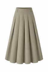 33" Olive Grey Pleated Midi Skirt
