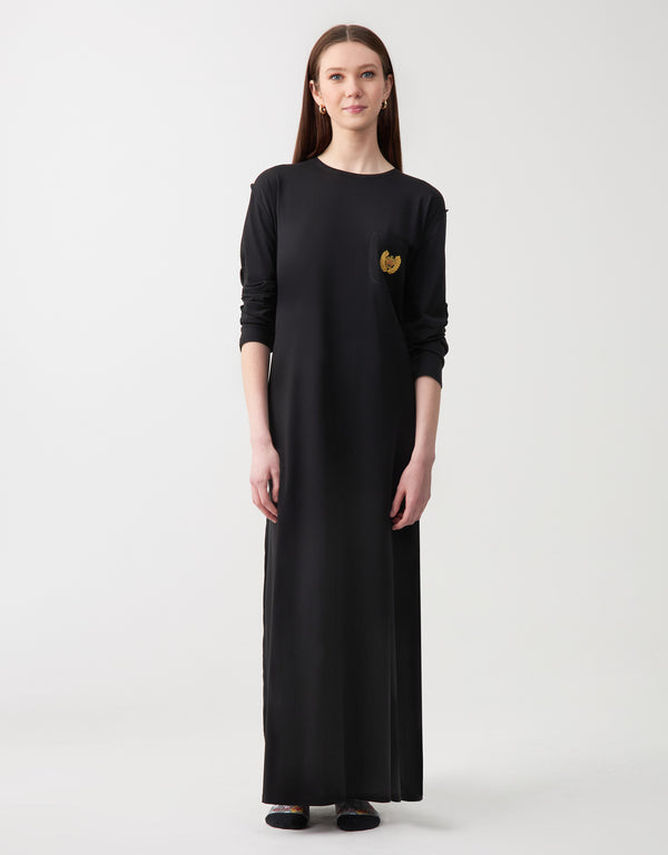 Exposed Seam Nightgown with Gold Crest Black