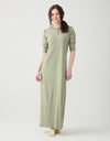 Button Nightgown with Stitched Seams Olive Stripe