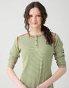 Button Nightgown with Stitched Seams Olive Stripe