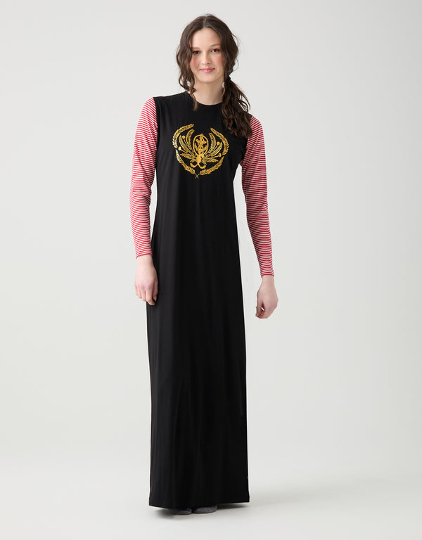 Pull On Nightgown with Crest Motif Red Stripe