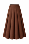 37" Brown Pleated A-Line Midi Skirt
