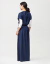 Satin Dropwaist Lined Maxi Dress Shabbos Robe with Back Tie Blue