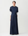Satin Petal Sleeve Maxi Dress Shabbos Robe with Side Zip and Enclosed Self Tie Navy