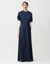 Satin Petal Sleeve Maxi Dress Shabbos Robe with Side Zip and Enclosed Self Tie Navy