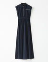 Textured Sleeveless Maxi Dress Shabbos Robe with Zipper Trim Navy