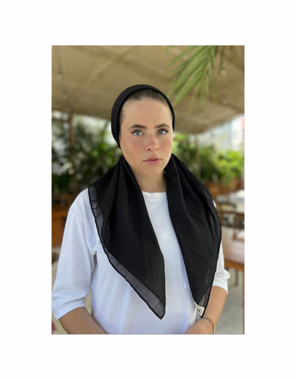 Cotton Black Classic Pre-Tied Headscarf with Velvet Grip