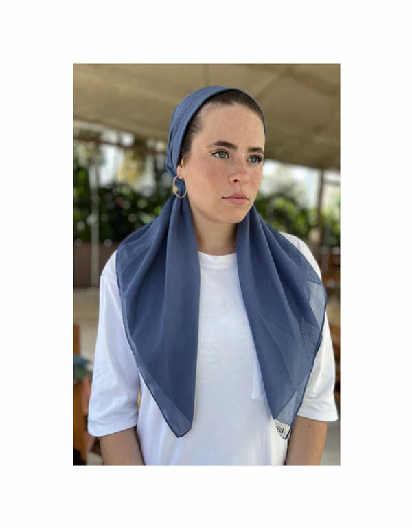 Cotton Denim Blue Classic Pre-Tied Headscarf with Velvet Grip