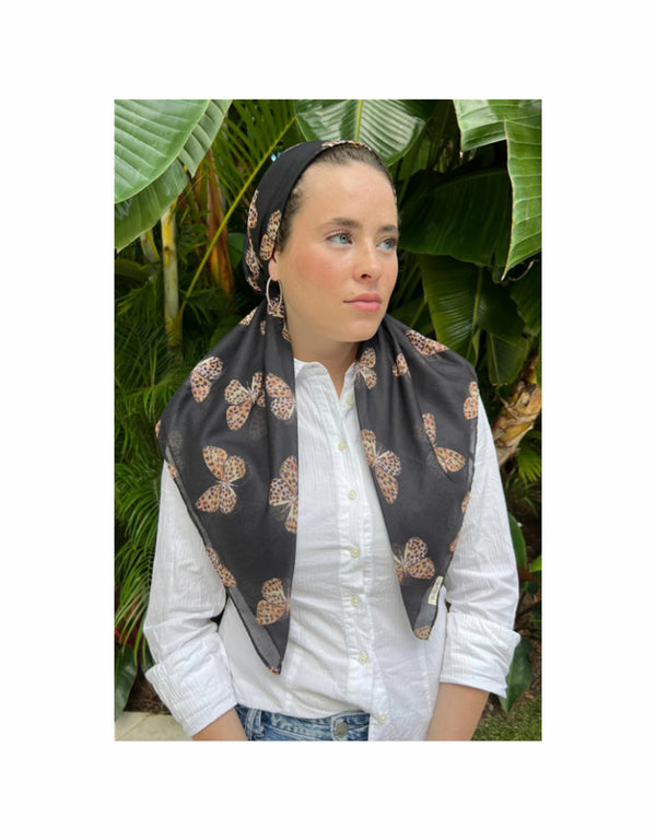 Leopard Butterfly Classic Pre-Tied Headscarf with Velvet Grip