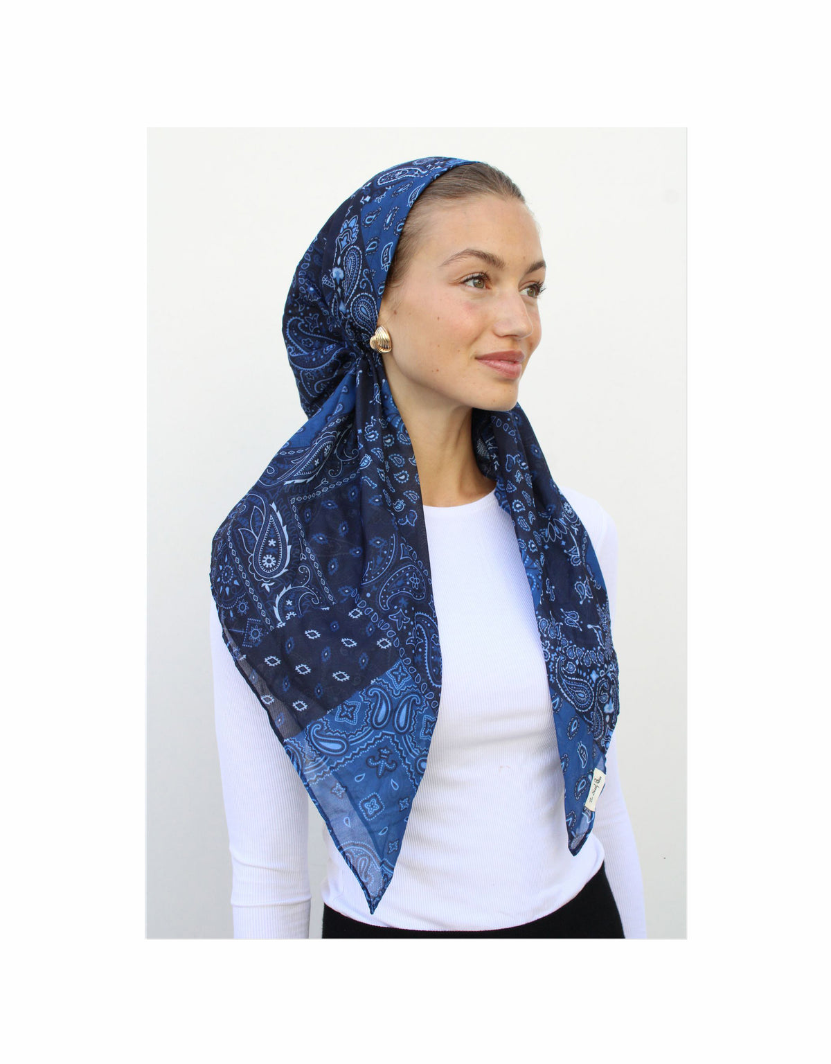 Blue Paisley Patchwork Classic Pre-Tied Headscarf with  display picture 2