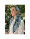Shimmer Sky Blue Classic Pre-Tied Headscarf with Velvet Grip