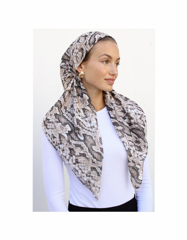 Snake Skin Classic Pre-Tied Headscarf with Velvet Grip