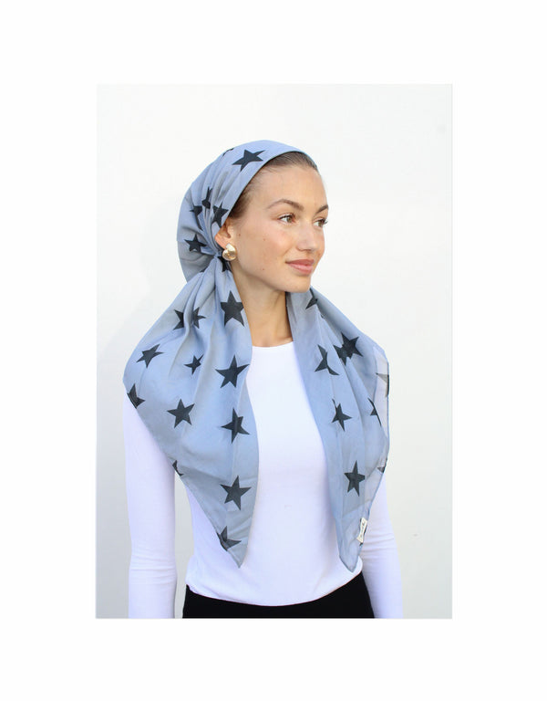 Grey Stars Classic Pre-Tied Headscarf with Velvet Grip