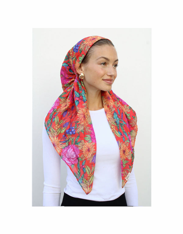 Vintage Botanical Garden Classic Pre-Tied Headscarf with Velvet Grip